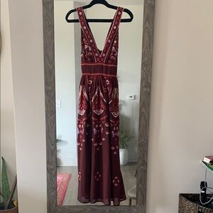 Anthropologie Red Sleeveless V-Neck Midi Sundress